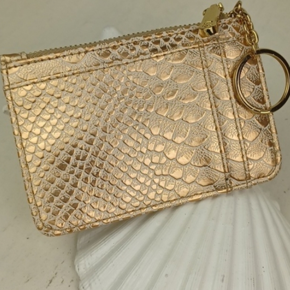 🌻3 for $15 Cookie Lee Gold Tone Snakeskin Card Holder Coin Purse Key Ring